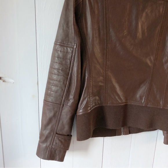Rudsak Chocolate Brown Leather Bomber Jacket Size Medium - Picture 8 of 13